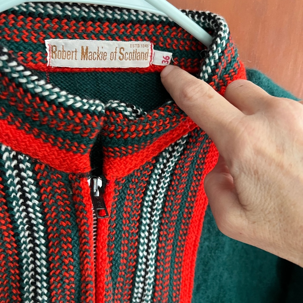 Vintage Red and Green Zip-Up Sweater